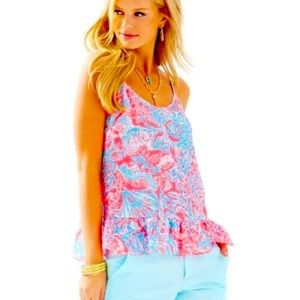 Brand New! Lilly Pulitzer Coral Pink Sun Ray Summer Siren Textured Cami …